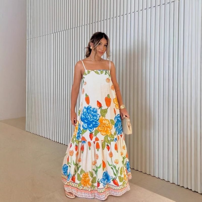Floral Print Spaghetti Strap Swing Dress