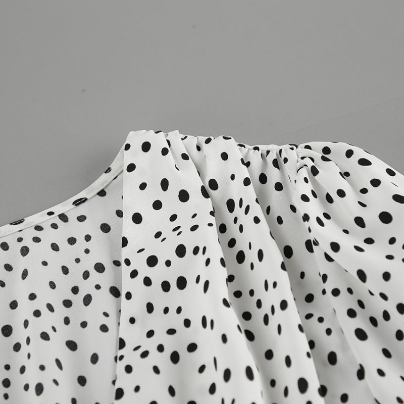 Sexy V-Neck Puff Sleeve Polka Dot Dress - Image 4