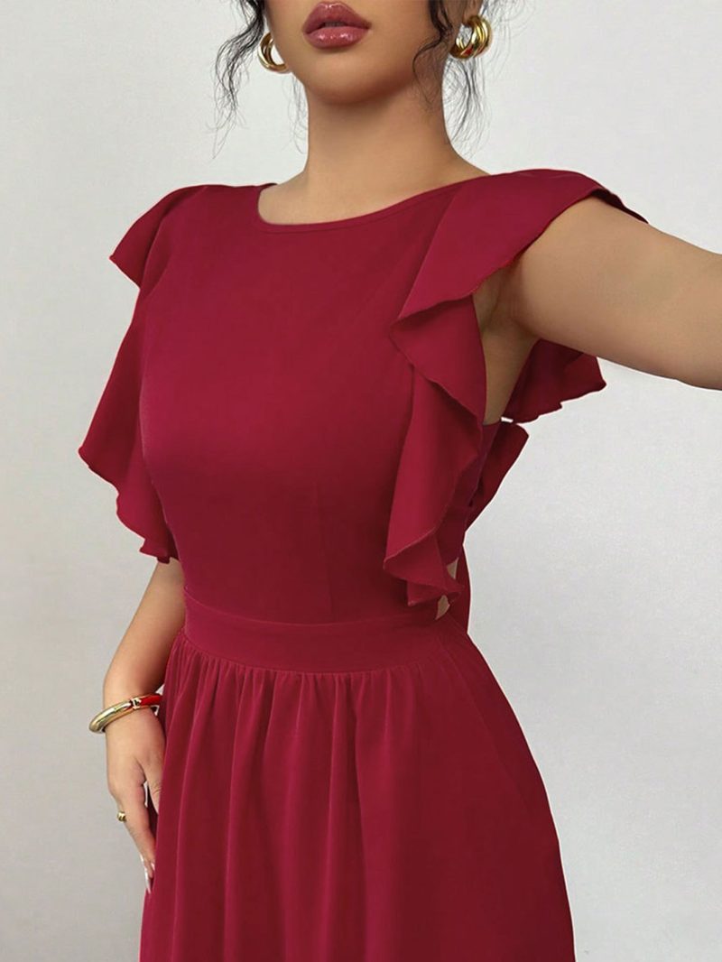 Sexy Red Backless Slit Slim Fit Summer Dress - Image 3