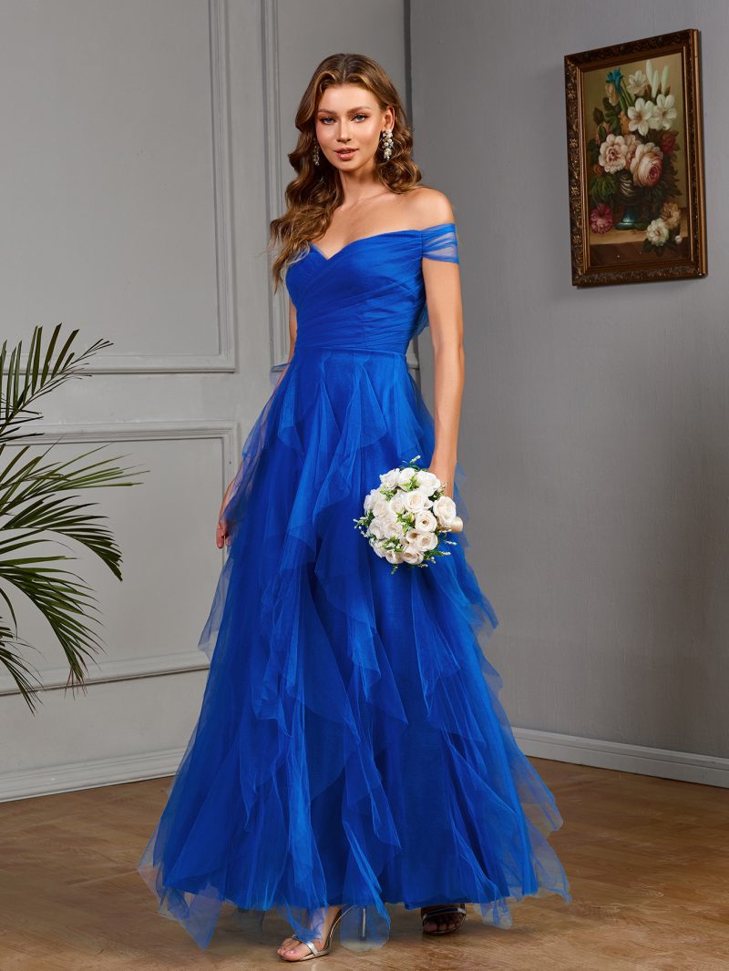 Elegant Off-Shoulder Mesh Slim Fit Evening Dress - Image 3