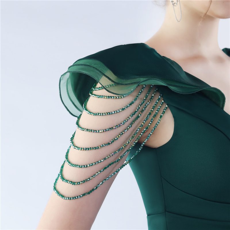 High-End Beaded Organza Satin Winter Evening Dress - Image 3