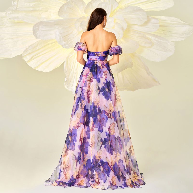 Slim Fit Off-Neck Printed Cocktail Swing Dress - Image 2