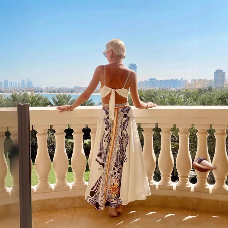 Summer Backless Printed V-Neck Tie Dress - Image 3