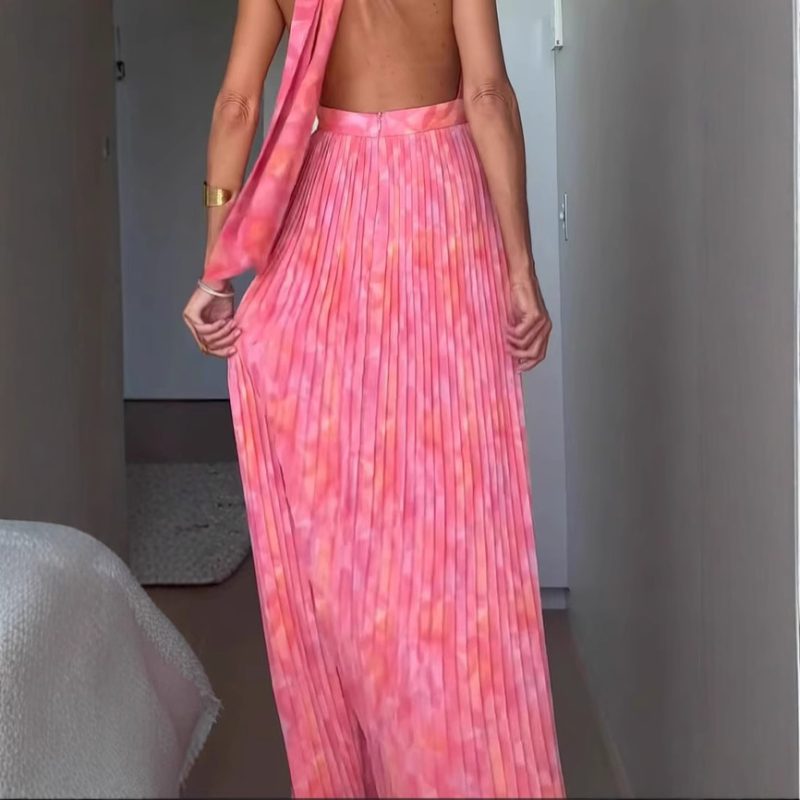 Deep V Plunge Lace-Up Backless Summer Dress - Image 2