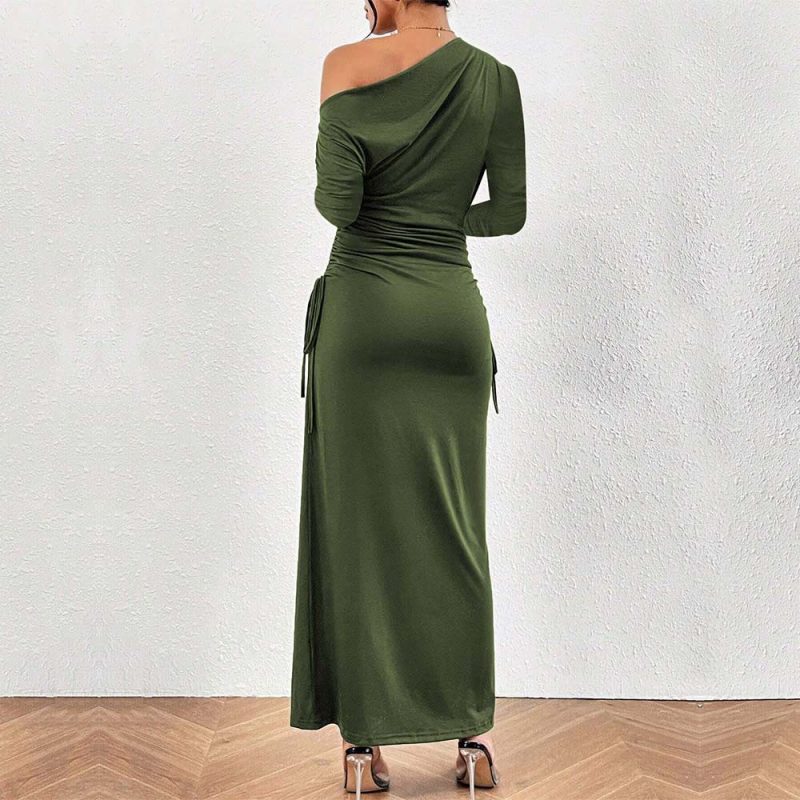 French Diagonal Collar High Waist Dress - Image 4