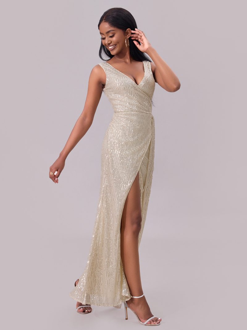 Sequin Sling Long Cocktail Evening Dress - Image 3