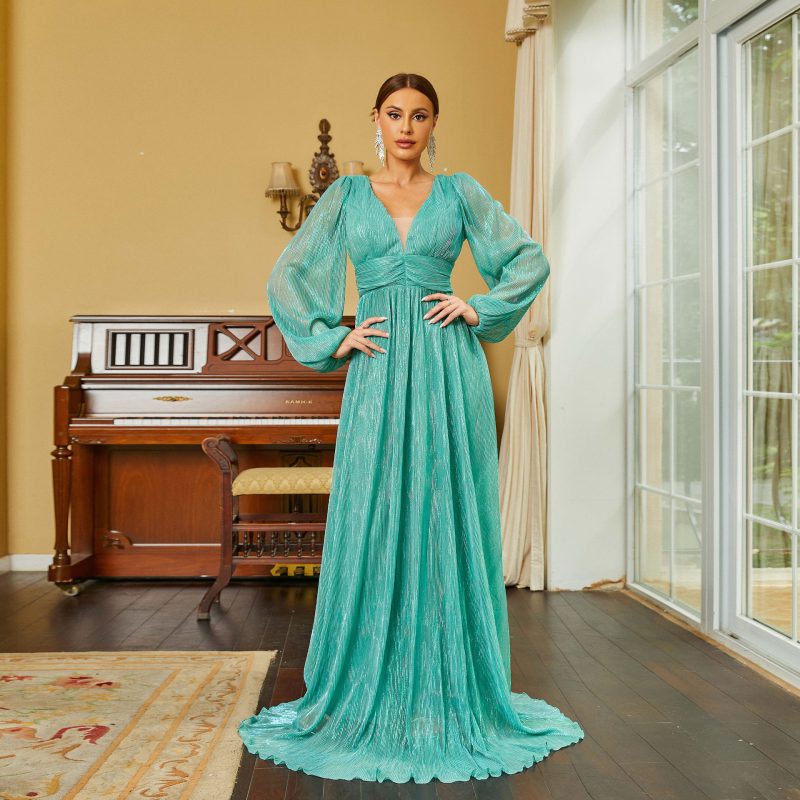 Elegant V-Neck Long Sleeve Bohemian Dress