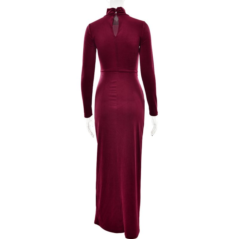Sexy Half Collar Lace-Up Pleated Maxi Dress - Image 4