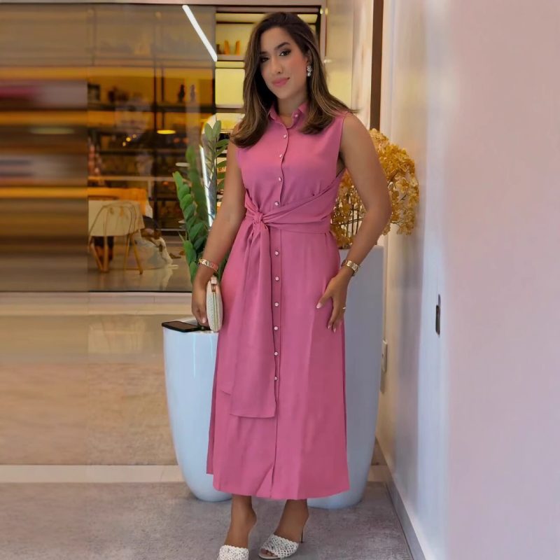 Elegant Sleeveless Waist Shirt Dress for Women - Image 4