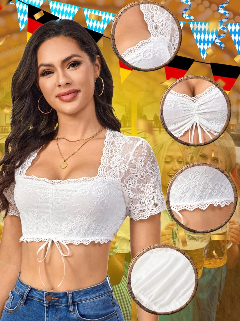 Beer Festival White Lace Drawstring Shirt Women - Image 4