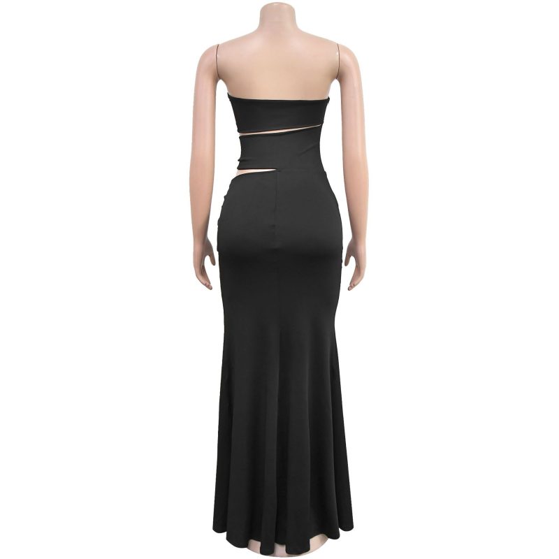 Sexy Slim Fit Solid Color Slit Maxi Dress - Image 4