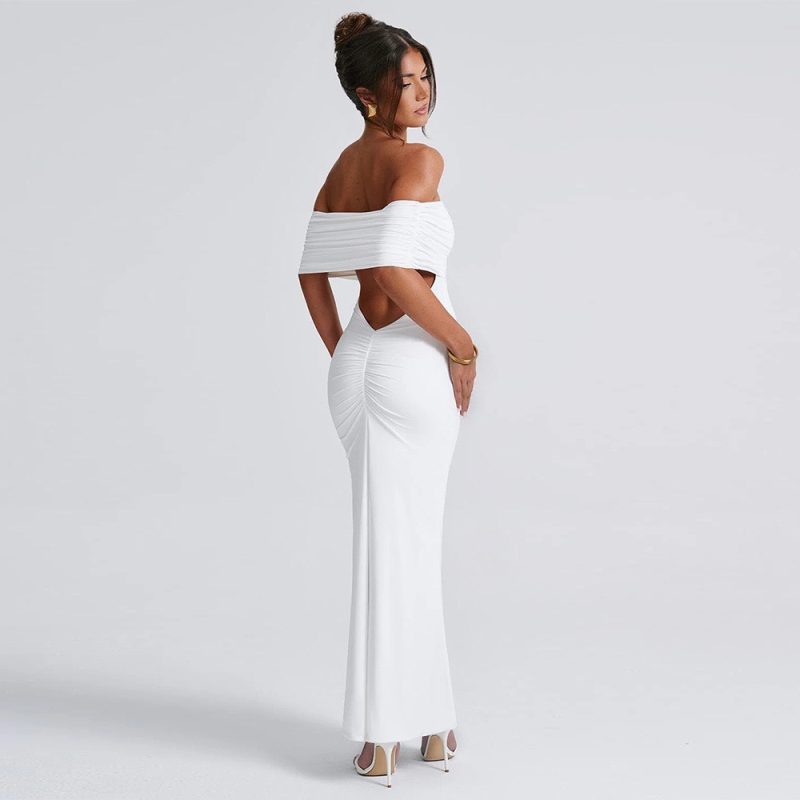 Sexy Off-Shoulder Backless Pleated Summer Dress - Image 2