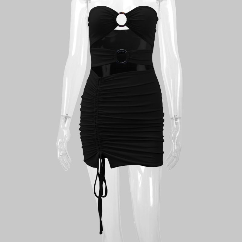 Slim Fit Hollow Out Sleeveless Drawstring Sexy Dress - Image 3