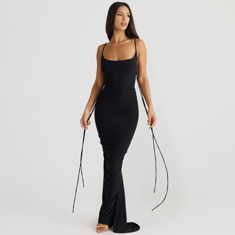 Best-Selling Summer Backless Pleated Lace-Up Maxi Dress - Image 3