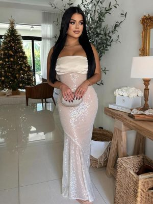 Sexy Satin Sequined Fishtail Tube Dress