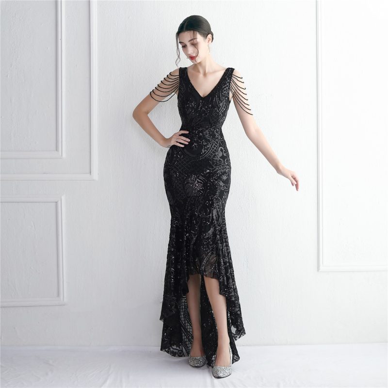 Elegant Beaded Large Swing Long Fishtail Dress - Image 4