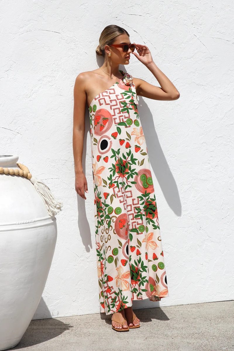 Summer Printed Shoulder Lace-Up Elegant Dress - Image 4