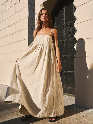 Apricot Cotton Sling Maxi Summer Loose Dress