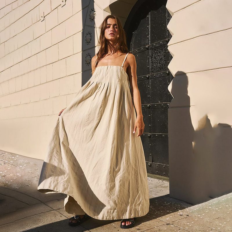 Apricot Cotton Sling Maxi Summer Loose Dress
