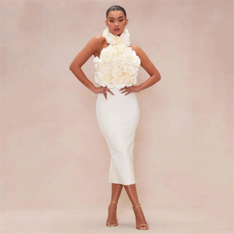 Sexy Halter Backless Floral Bandage Midi Dress - Image 3
