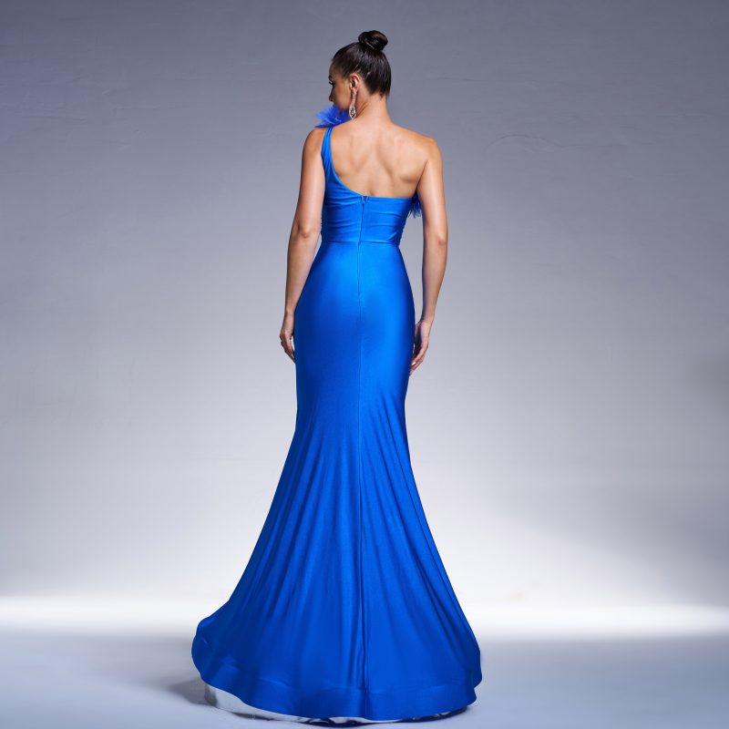 High-Class One-Shoulder Feather Fishtail Evening Dress - Image 3