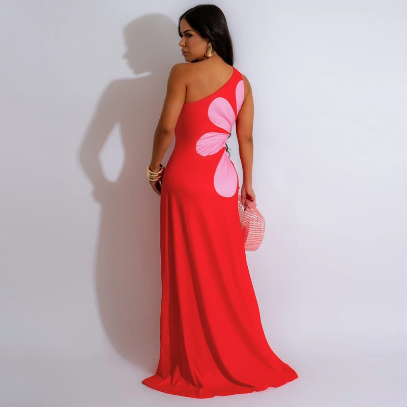 Shoulder Cutout Printed Slim Sexy Dress - Image 2