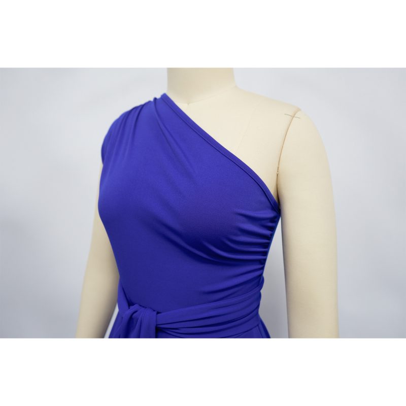 Sleeveless Diagonal Collar Waist Tight Swing Dress - Image 3
