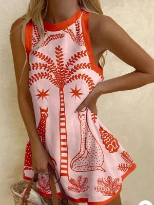 Women’s Printed Linen Sleeveless Mini Summer Dress