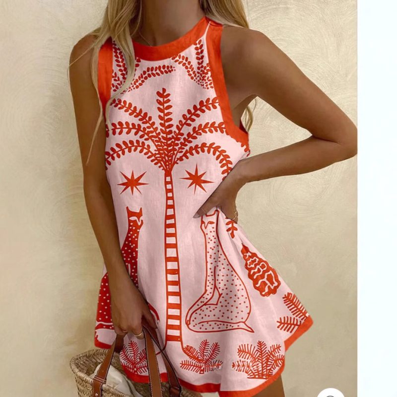 Women’s Printed Linen Sleeveless Mini Summer Dress