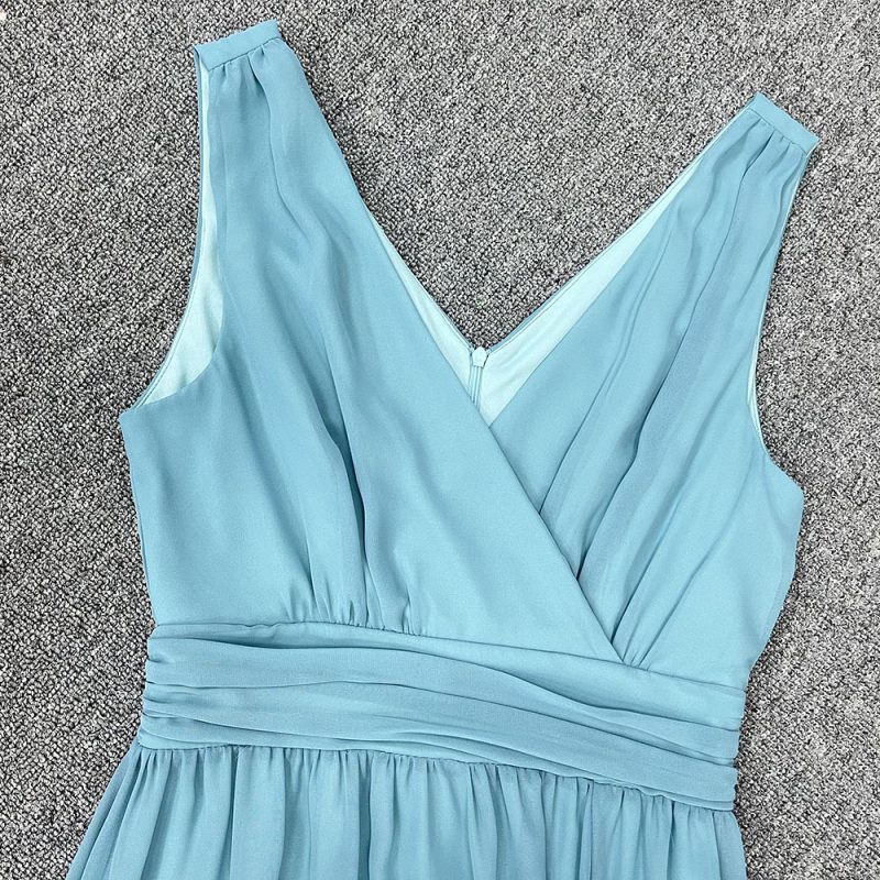 Chiffon Double V-Neck Sleeveless Maxi Dress - Image 4