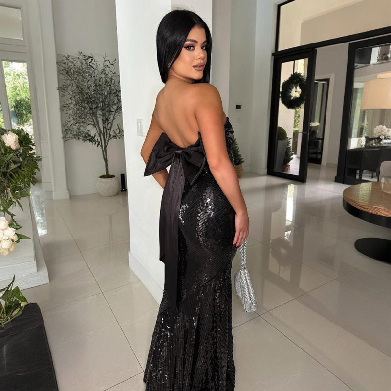 Sexy Satin Sequined Fishtail Tube Dress - Image 3