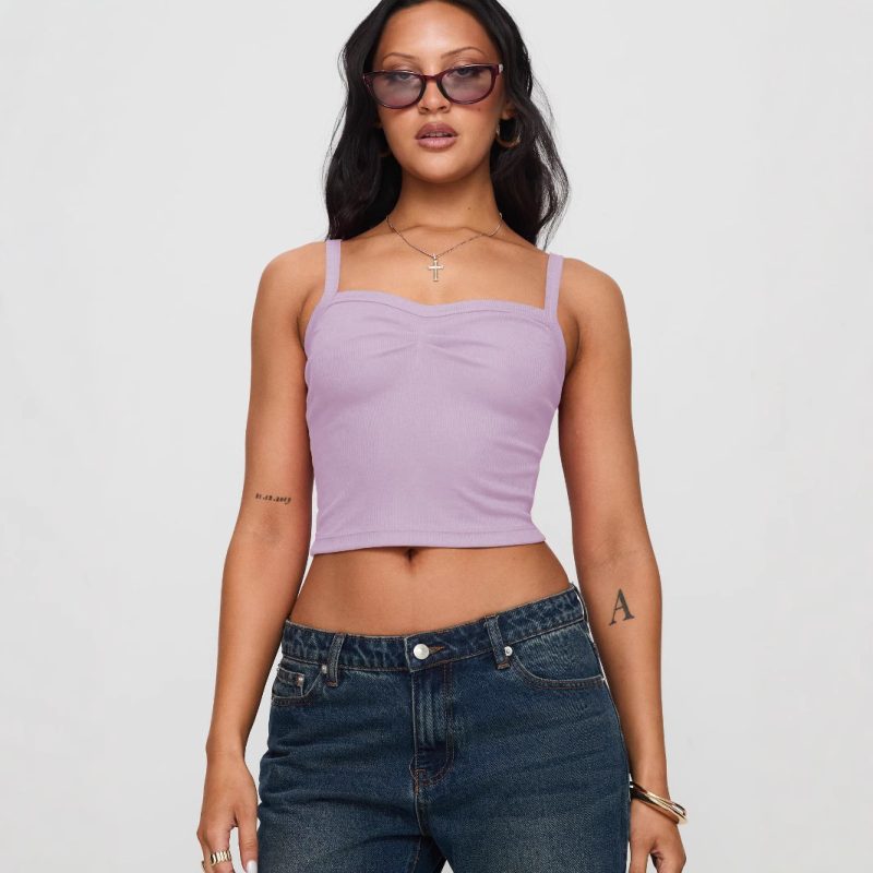 Women’s Solid Color Pleated Cropped Tank Top