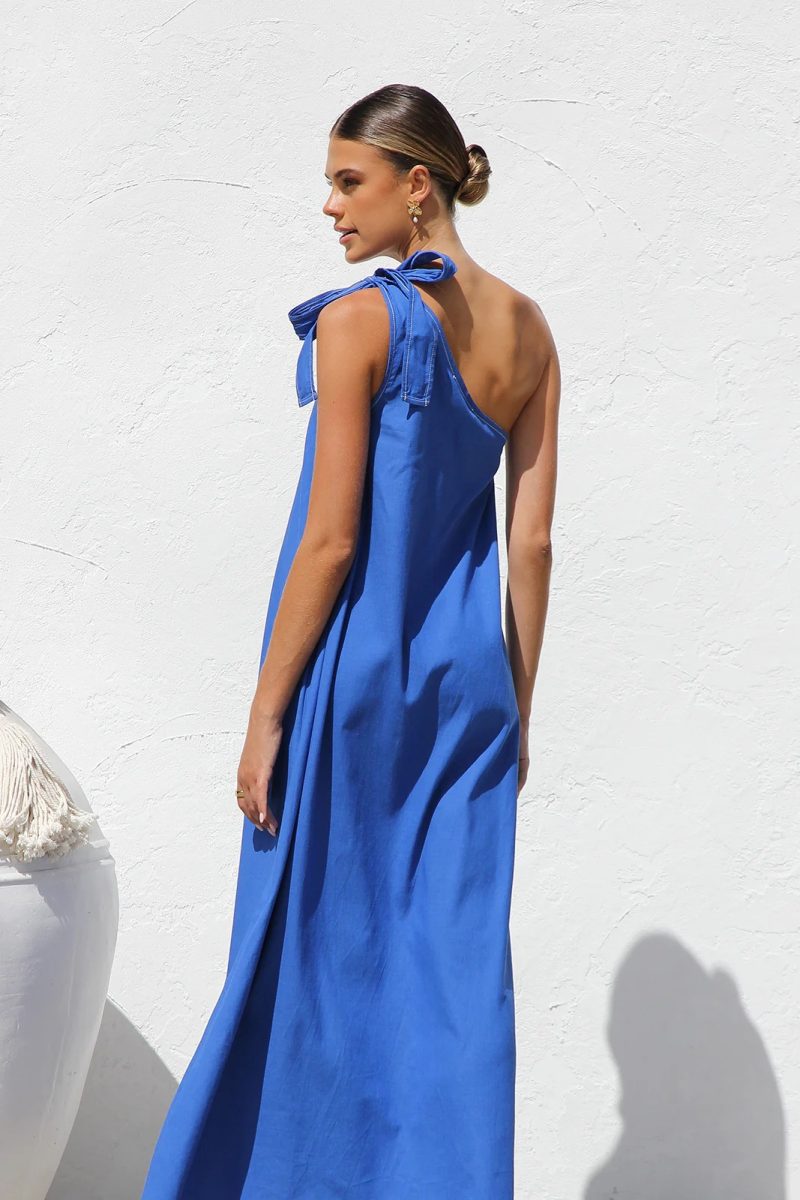 Casual Lace-Up Shoulder Swing Maxi Dress - Image 3