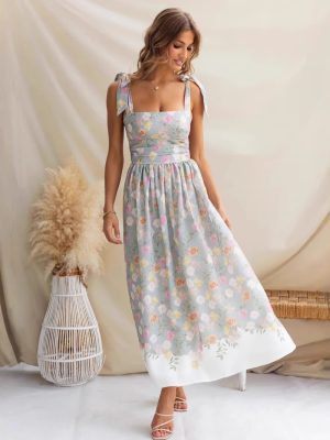 Floral Slim Fit Camisole Dress for Summer Holidays