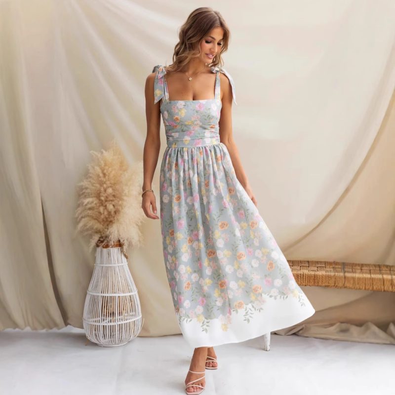 Floral Slim Fit Camisole Dress for Summer Holidays