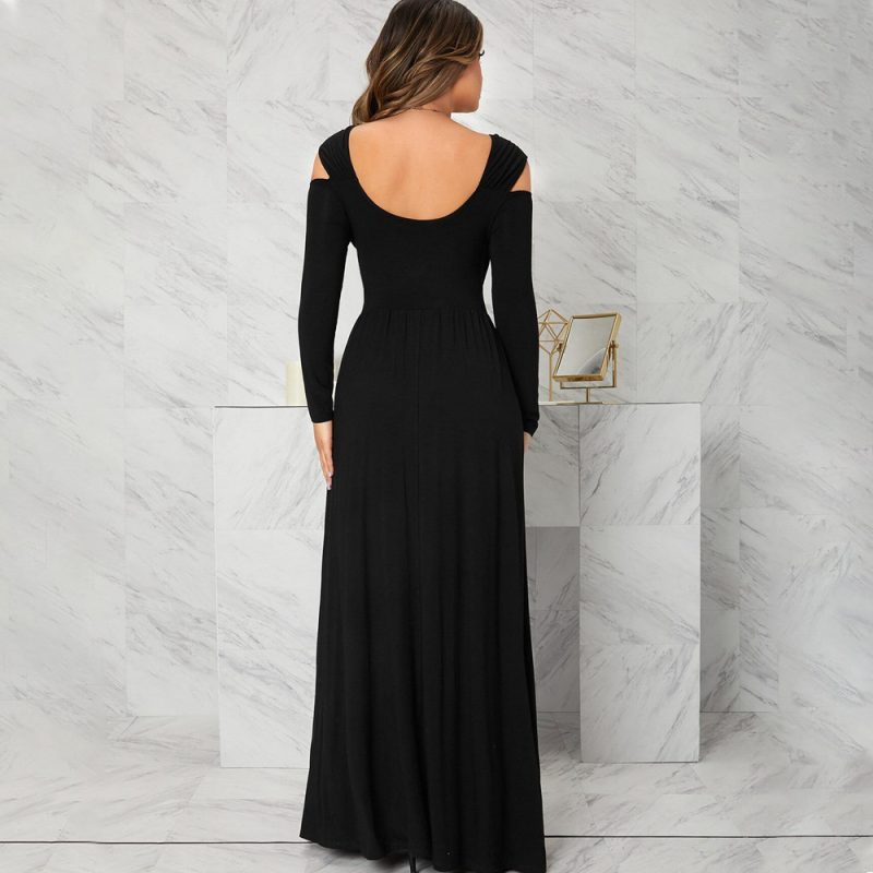 Elegant V-Neck Split Classic Autumn Winter Dress - Image 4