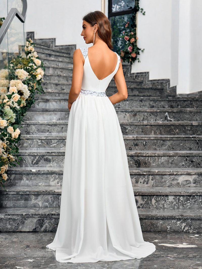 Solid Color Sequin V-Neck Backless Dress - Image 3