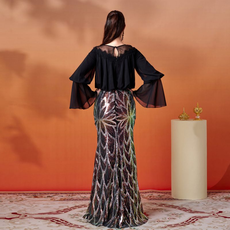 Long Sleeve Sequined Fishtail Sheath Cocktail Dress - Image 3