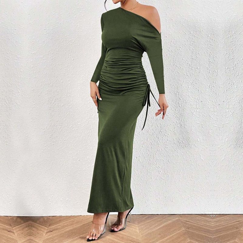 French Diagonal Collar High Waist Dress - Image 2