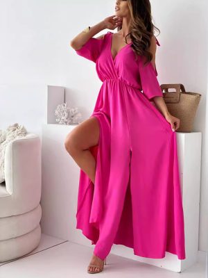 Sexy Solid Color Sling Mid-Length Dress