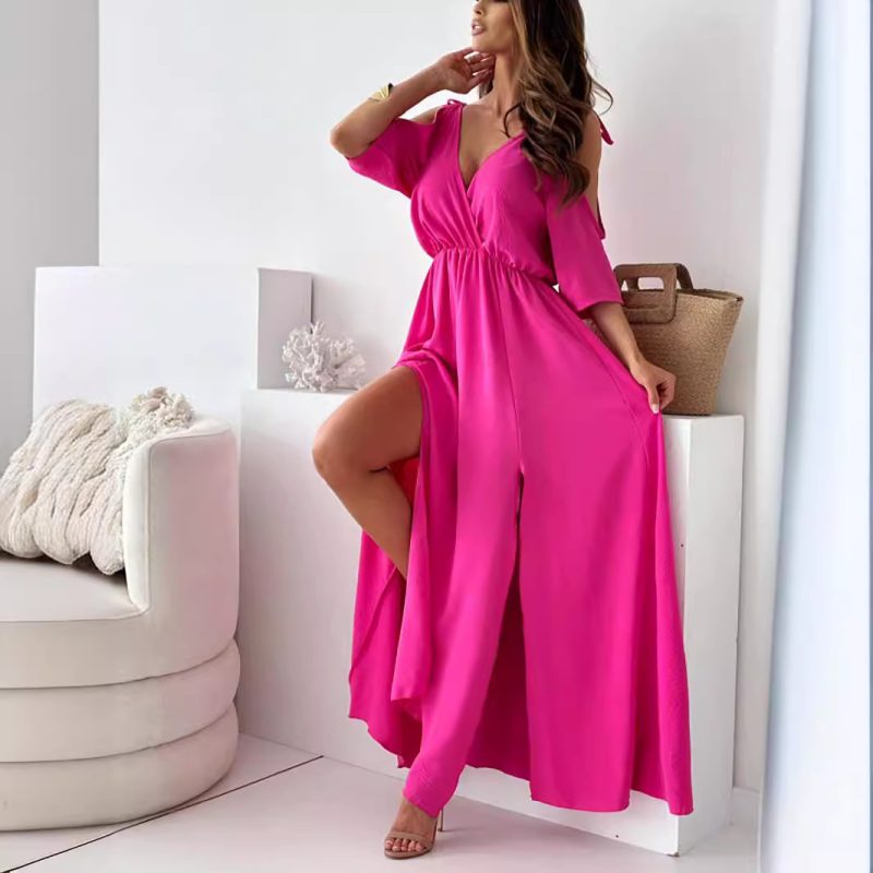 Sexy Solid Color Sling Mid-Length Dress