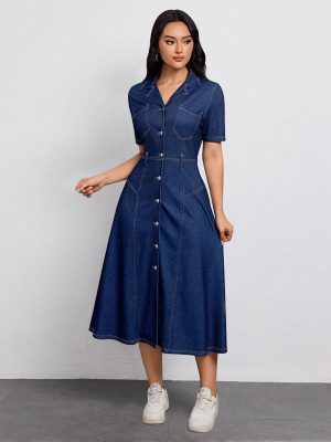 Elegant Denim Waist-Tight Spring Summer Dress
