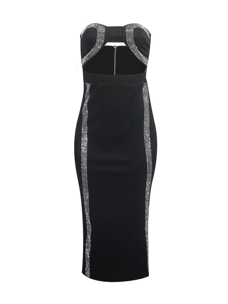 Sexy Bandeau Mesh Drilling Party Maxi Dress - Image 4