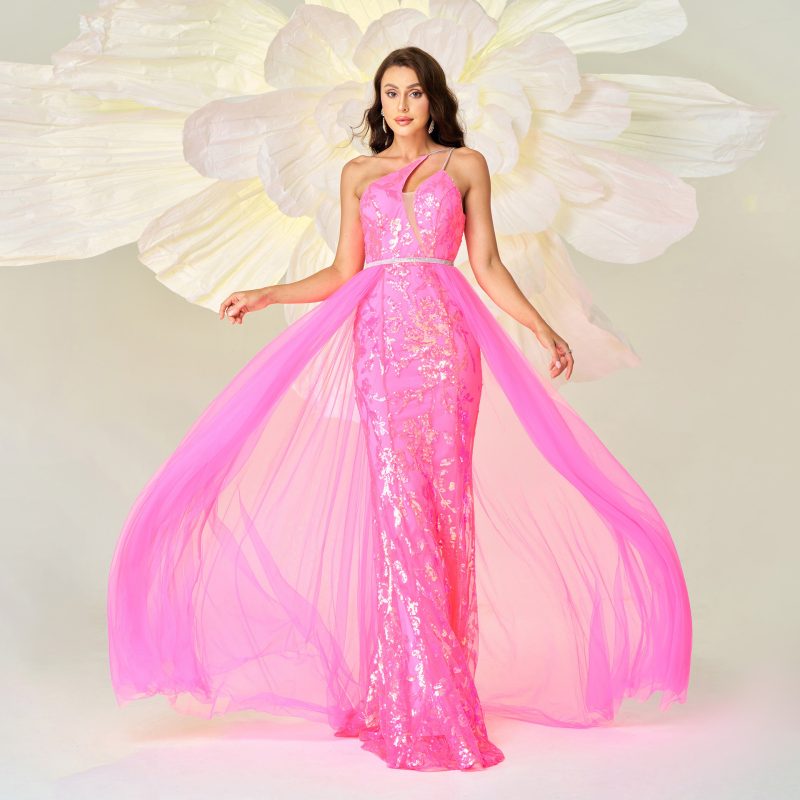 High-End One Shoulder Sequin Gauze Dress