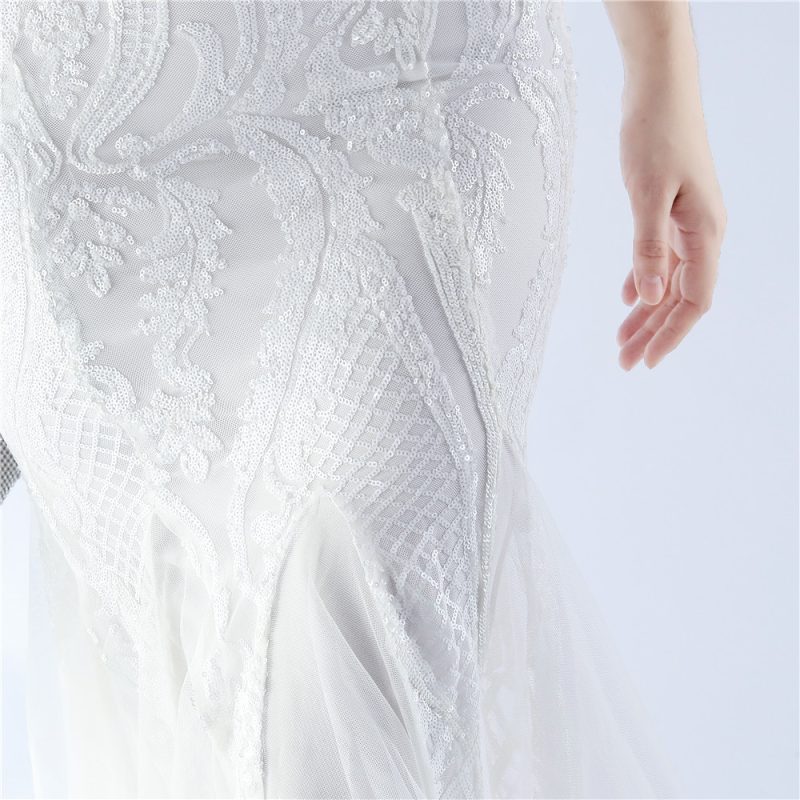 High-End Ostrich Feather Mesh Sequin Evening Dress - Image 3