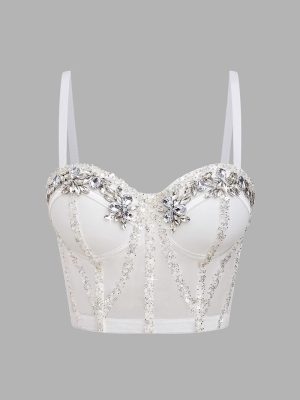 Handmade Rhinestone Sequined Camisole Sling Vest