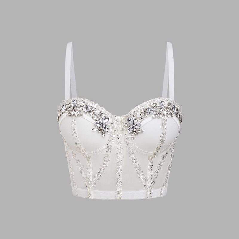 Handmade Rhinestone Sequined Camisole Sling Vest
