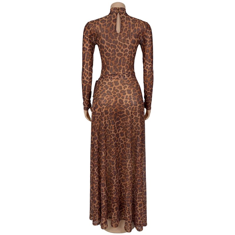 Sexy Leopard Print Long Sleeve Split Dress - Image 3