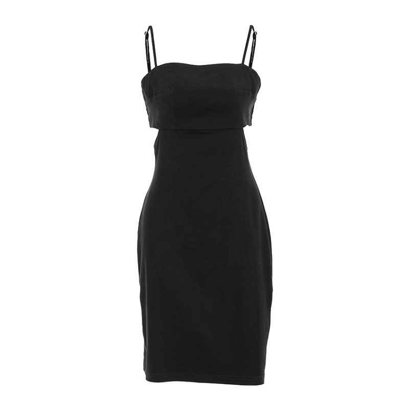 Sexy Black Sling Square Collar Cutout Dress - Image 4