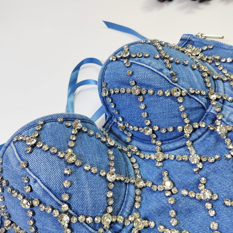 Body Shaping Denim Tube Top Lace-Up Corset - Image 4